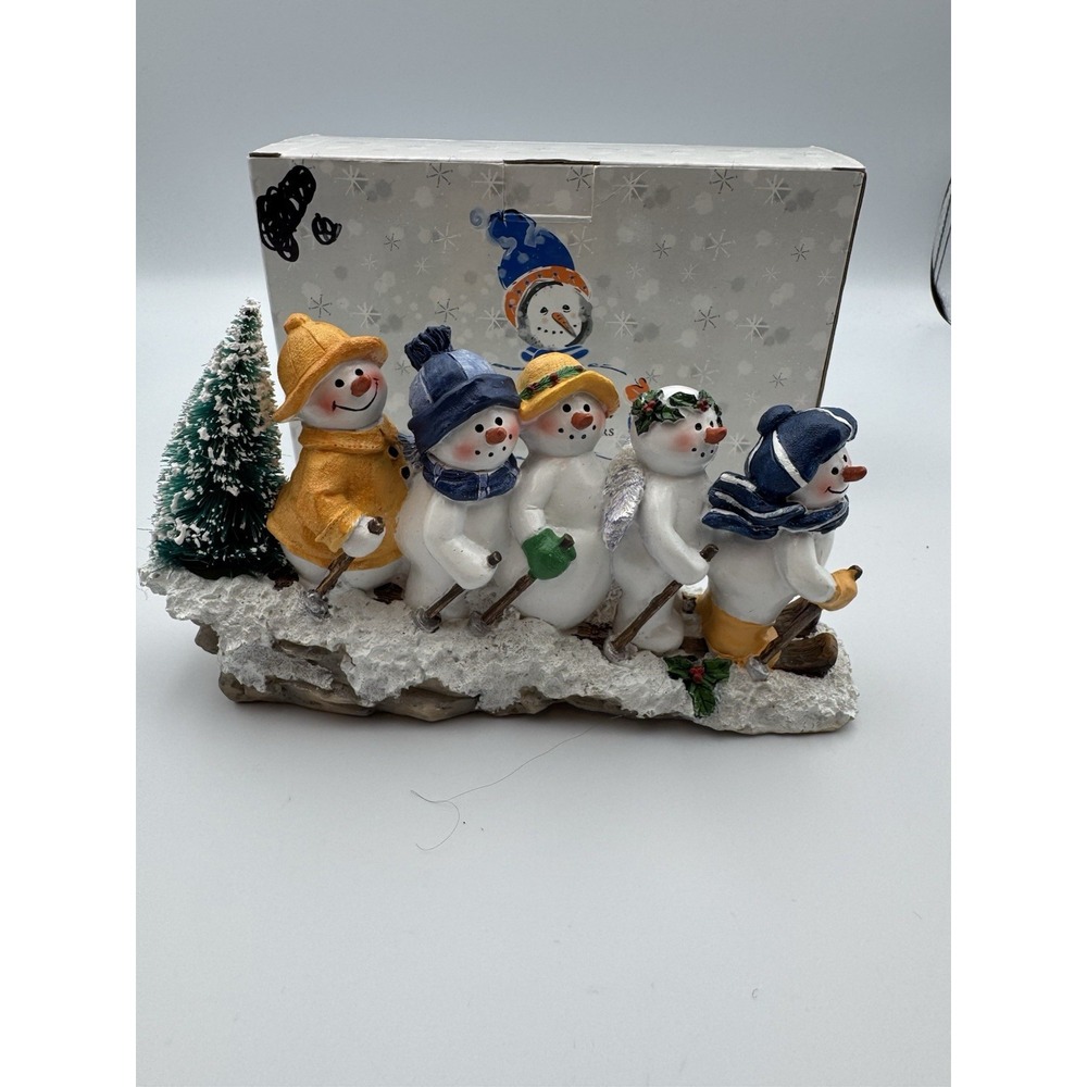SNOWMAN GATHERIING SKIERS COLLECTIBLE Cottage core Figurine